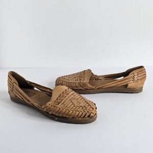 Raguer Sandals Huarache Womens US 10 MX 27 Tan Leather Slip On Woven Flat